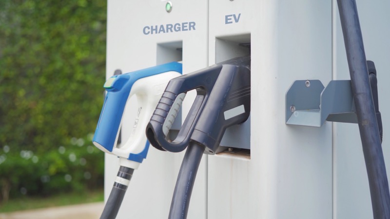 EV charger power supply installation showing wiring and electrical connection for home charging setup